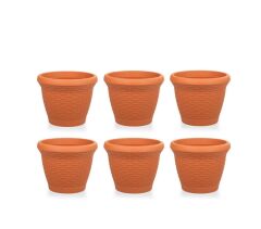 Omnipazar SO-HS03 Plastik Hasır Desenli Saksı 10 lt Kiremit 6 Adet
