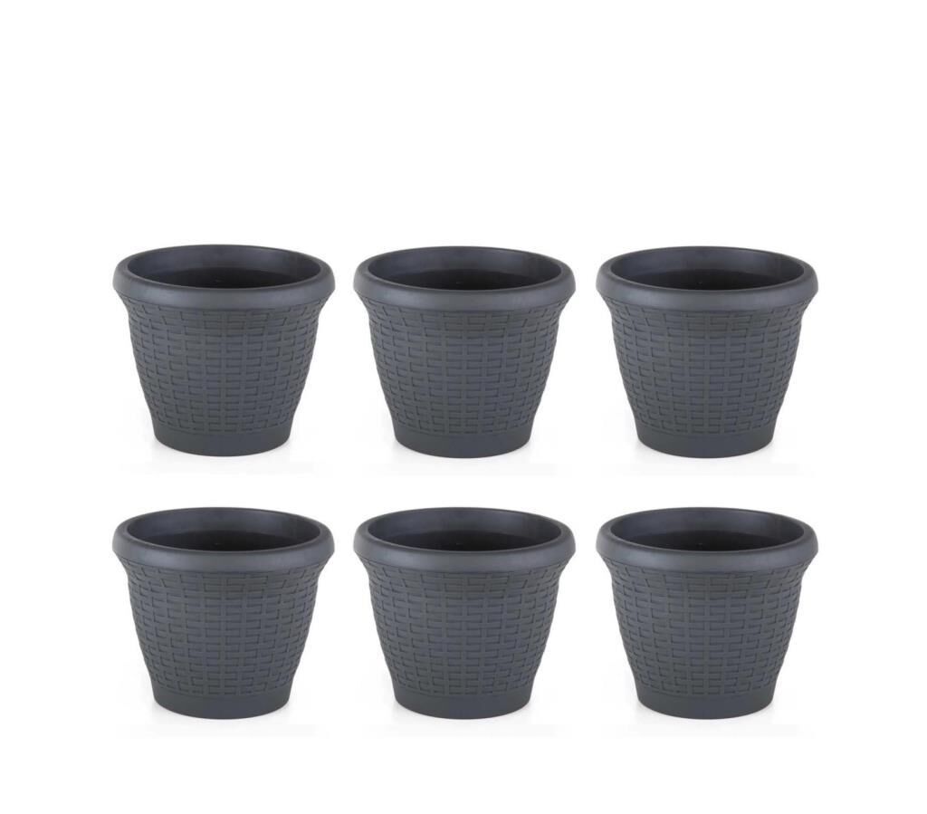 Omnipazar SO-HS04 Plastik Hasır Desenli Saksı 15 lt Antrasit 6 Adet