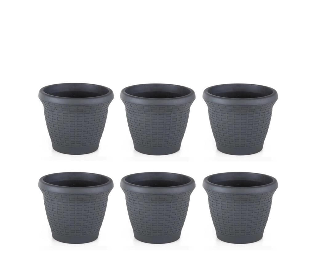 Omnipazar SO-HS04 Plastik Hasır Desenli Saksı 15 lt Antrasit 6 Adet