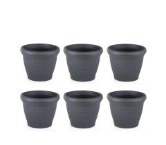 Omnipazar SO-HS04 Plastik Hasır Desenli Saksı 15 lt Antrasit 6 Adet