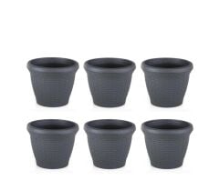 Omnipazar SO-HS04 Plastik Hasır Desenli Saksı 15 lt Antrasit 6 Adet