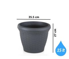 Omnipazar SO-HS04 Plastik Hasır Desenli Saksı 15 lt Antrasit 6 Adet