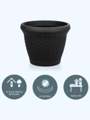 Omnipazar SO-HS04 Plastik Hasır Desenli Saksı 15 lt Antrasit 6 Adet