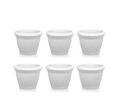 Omnipazar SO-HS04 Plastik Hasır Desenli Saksı 15 lt Kirli Beyaz 6 Adet