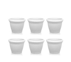 Omnipazar SO-HS04 Plastik Hasır Desenli Saksı 15 lt Kirli Beyaz 6 Adet