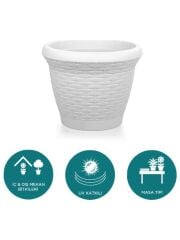Omnipazar SO-HS04 Plastik Hasır Desenli Saksı 15 lt Kirli Beyaz 6 Adet