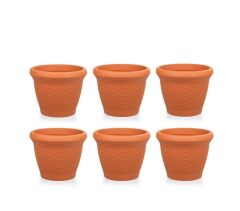 Omnipazar SO-HS04 Plastik Hasır Desenli Saksı 15 lt Kiremit 6 Adet