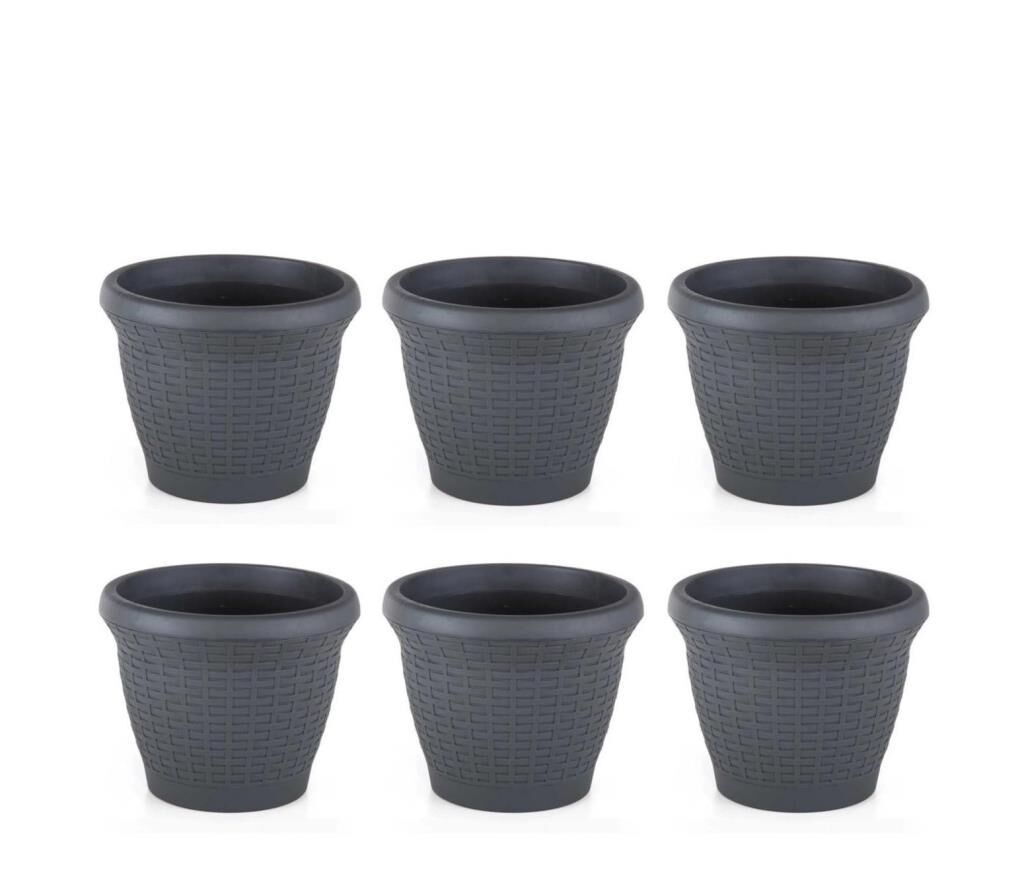 Omnipazar SO-HS05 Plastik Hasır Desenli Saksı 25 lt Antrasit 6 Adet