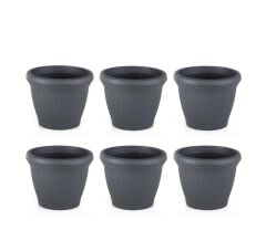 Omnipazar SO-HS05 Plastik Hasır Desenli Saksı 25 lt Antrasit 6 Adet