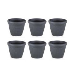 Omnipazar SO-HS05 Plastik Hasır Desenli Saksı 25 lt Antrasit 6 Adet