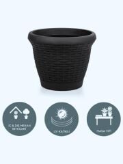 Omnipazar SO-HS05 Plastik Hasır Desenli Saksı 25 lt Antrasit 6 Adet