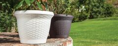 Omnipazar SO-HS05 Plastik Hasır Desenli Saksı 25 lt Kirli Beyaz 6 Adet