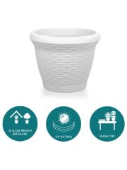 Omnipazar SO-HS05 Plastik Hasır Desenli Saksı 25 lt Kirli Beyaz 6 Adet