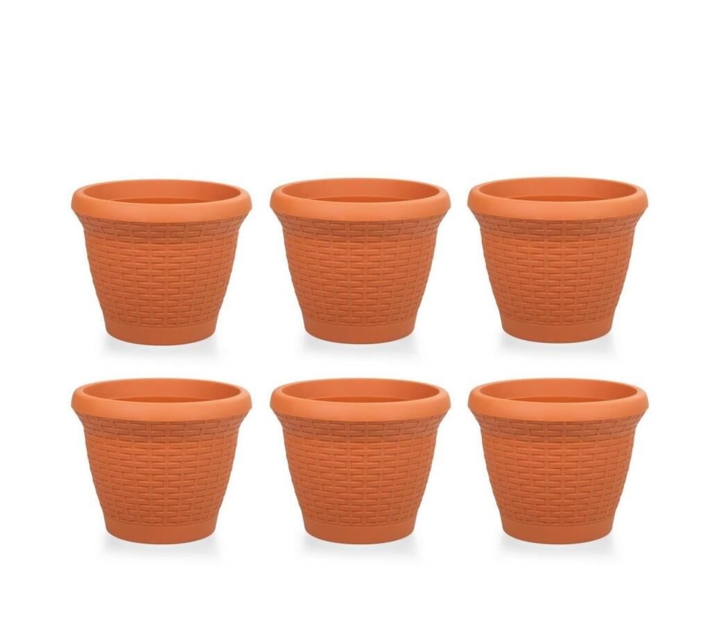 Omnipazar SO-HS05 Plastik Hasır Desenli Saksı 25 lt Kiremit 6 Adet