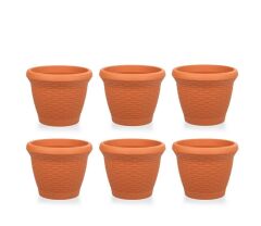 Omnipazar SO-HS05 Plastik Hasır Desenli Saksı 25 lt Kiremit 6 Adet