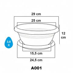 SO-A001 Aranjman Saksı Takımı Tabaklı 3.8 Litre No: 1 Kiremit 6 Adet