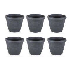 Omnipazar SO-HS06 Plastik Hasır Desenli Saksı 42 lt Antrasit 6 Adet