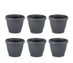 Omnipazar SO-HS06 Plastik Hasır Desenli Saksı 42 lt Antrasit 6 Adet