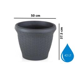 Omnipazar SO-HS06 Plastik Hasır Desenli Saksı 42 lt Antrasit 6 Adet