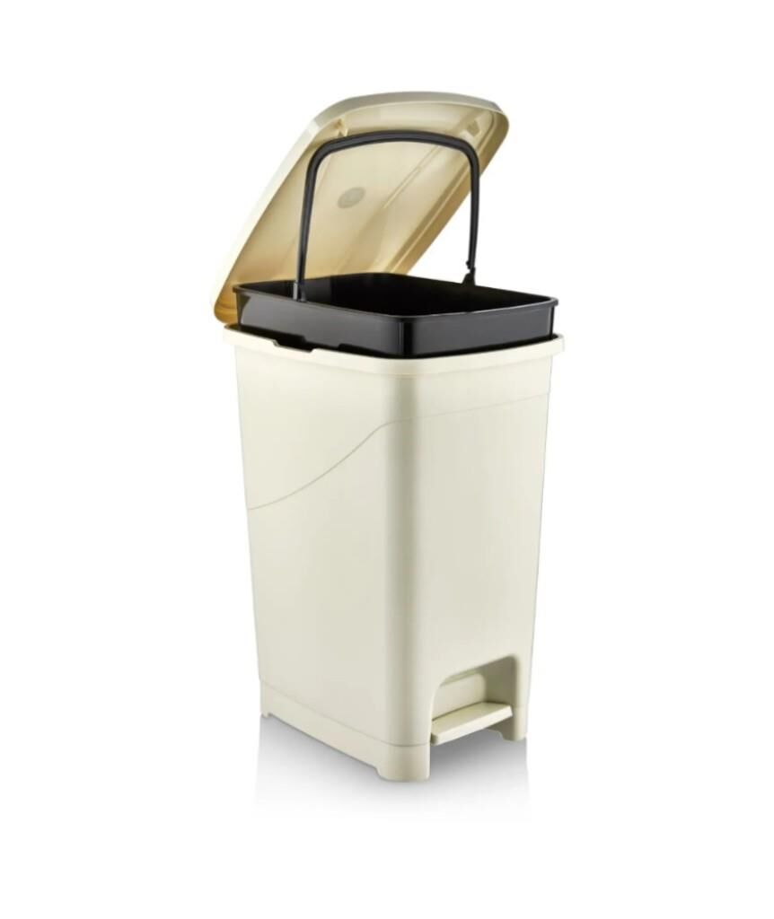 Omnipazar SRL-3030 Slim Pedallı Plastik Çöp Kovası İç Kovalı 40 litre Bej