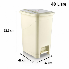Omnipazar SRL-3030 Slim Pedallı Plastik Çöp Kovası İç Kovalı 40 litre Bej