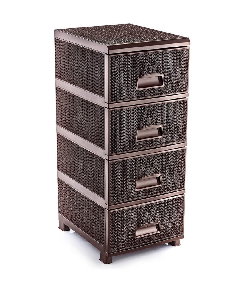 Omnipazar SY-4553 Örgü Desen Plastik Komidin Mutfak Sebzelik 4 Katlı Kahverengi