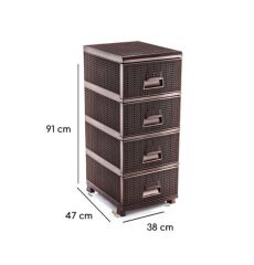 Omnipazar SY-4553 Örgü Desen Plastik Komidin Mutfak Sebzelik 4 Katlı Kahverengi