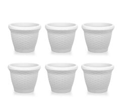 Omnipazar SO-HS06 Plastik Hasır Desenli Saksı 42 lt Kirli Beyaz 6 Adet