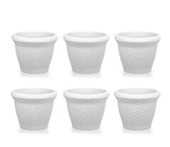 Omnipazar SO-HS06 Plastik Hasır Desenli Saksı 42 lt Kirli Beyaz 6 Adet