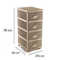 Omnipazar SY-4553 Örgü Desen Plastik Komidin Mutfak Sebzelik 4 Katlı Krem