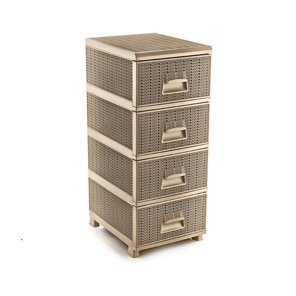 Omnipazar SY-4553 Örgü Desen Plastik Komidin Mutfak Sebzelik 4 Katlı Krem