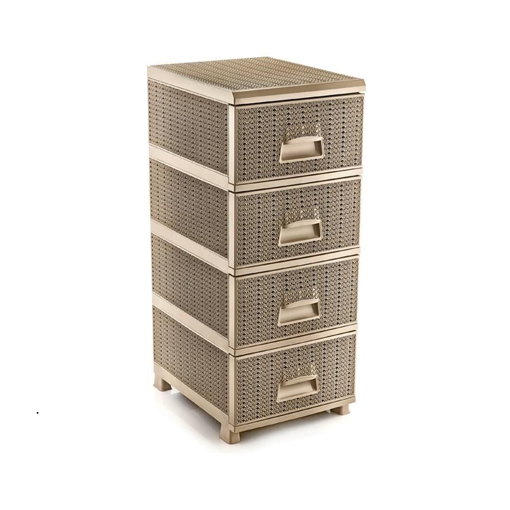 Omnipazar SY-4553 Örgü Desen Plastik Komidin Mutfak Sebzelik 4 Katlı Krem