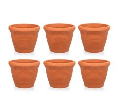 Omnipazar SO-HS06 Plastik Hasır Desenli Saksı 42 lt Kiremit 6 Adet