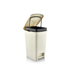Omnipazar SRL-3029 Slim Pedallı Plastik Çöp Kovası İç Kovalı 25 litre Bej
