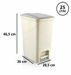 Omnipazar SRL-3029 Slim Pedallı Plastik Çöp Kovası İç Kovalı 25 litre Bej