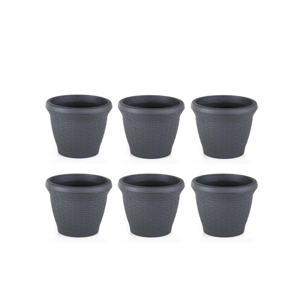 Omnipazar SO-HS01 Plastik Hasır Desenli Saksı 3.3 lt Antrasit 6 Adet