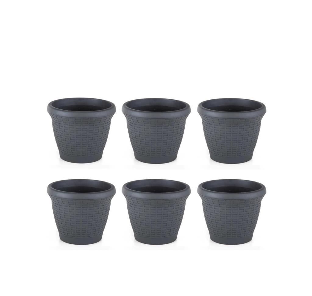Omnipazar SO-HS01 Plastik Hasır Desenli Saksı 3.3 lt Antrasit 6 Adet