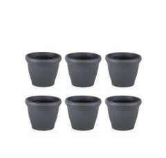 Omnipazar SO-HS01 Plastik Hasır Desenli Saksı 3.3 lt Antrasit 6 Adet