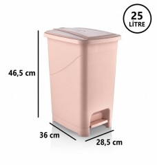 Omnipazar SRL-3029 Slim Pedallı Plastik Çöp Kovası İç Kovalı 25 litre Pembe