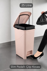 Omnipazar SRL-3029 Slim Pedallı Plastik Çöp Kovası İç Kovalı 25 litre Pembe