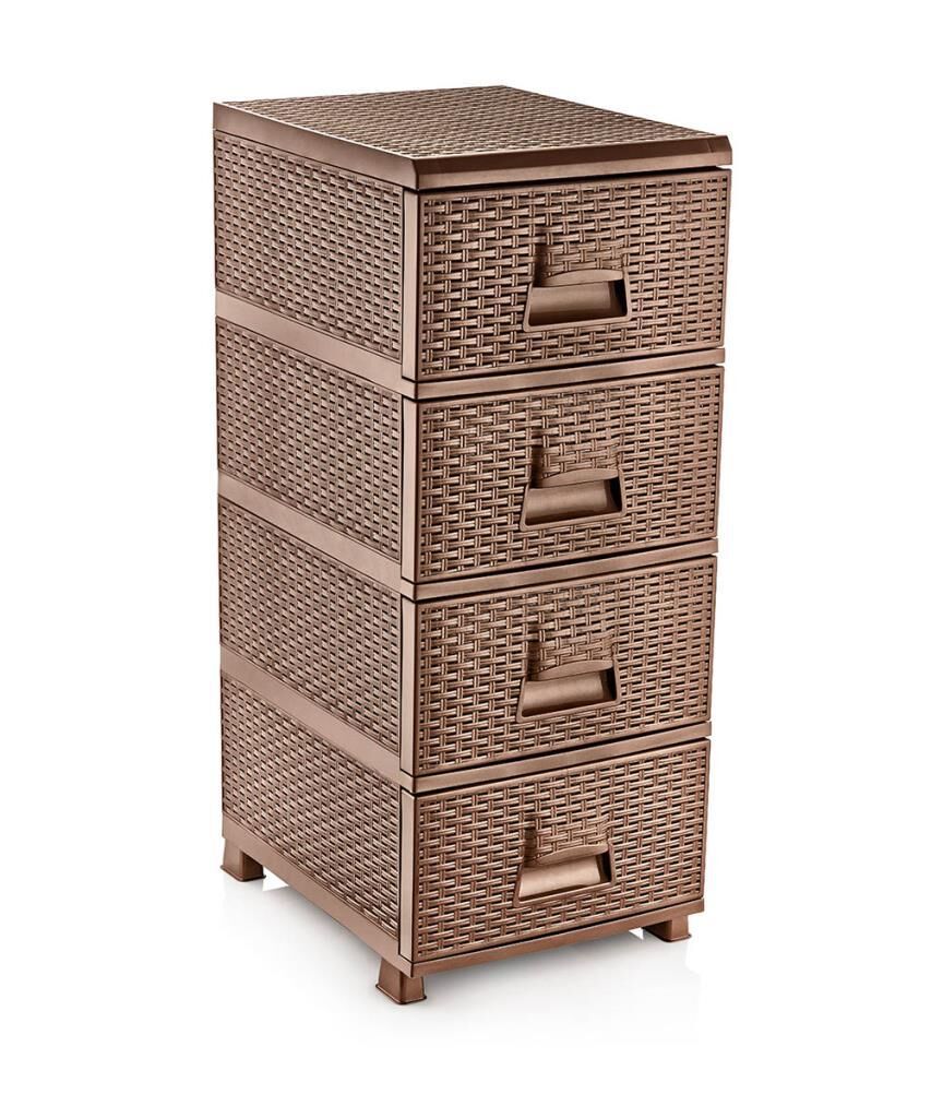 Omnipazar SY-4552 Hasır Desen Plastik Komidin Mutfak Sebzelik 4 Katlı Kahverengi