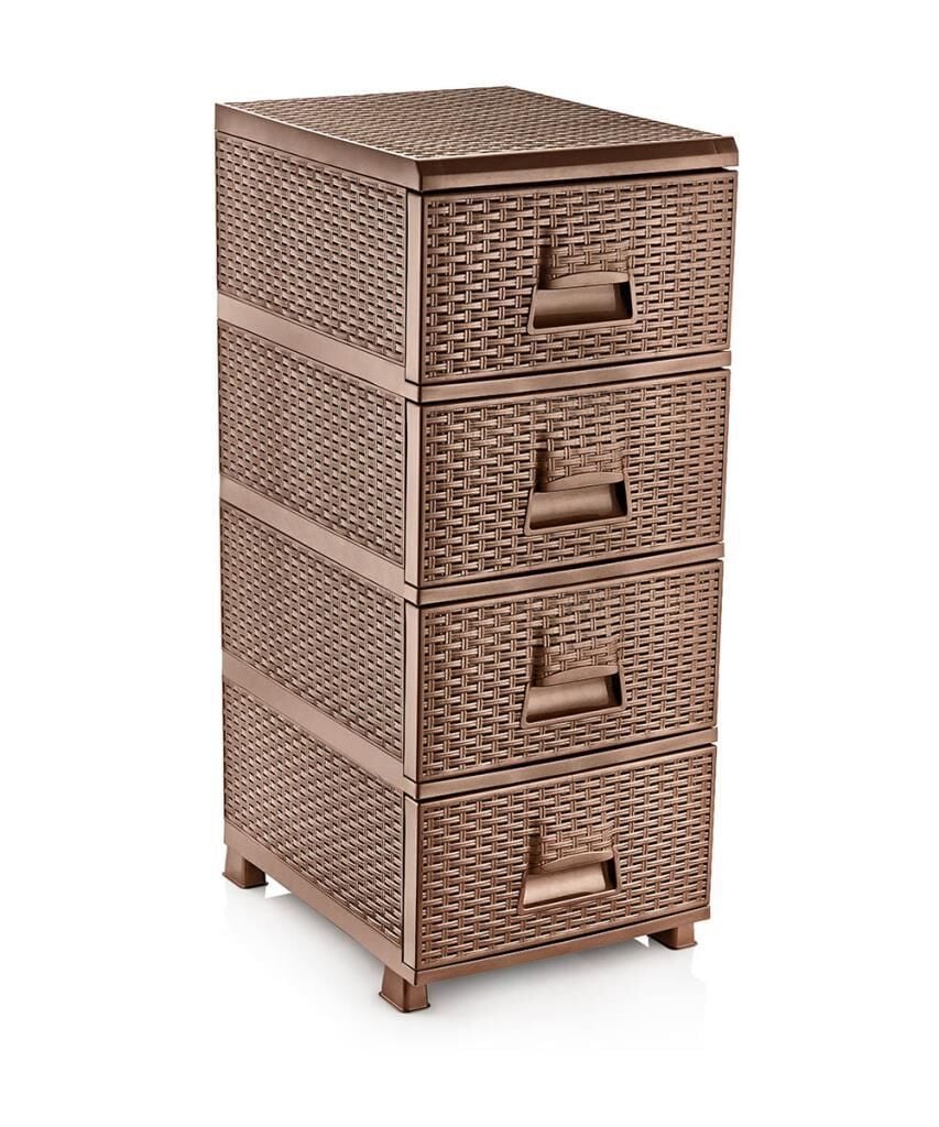 Omnipazar SY-4552 Hasır Desen Plastik Komidin Mutfak Sebzelik 4 Katlı Kahverengi