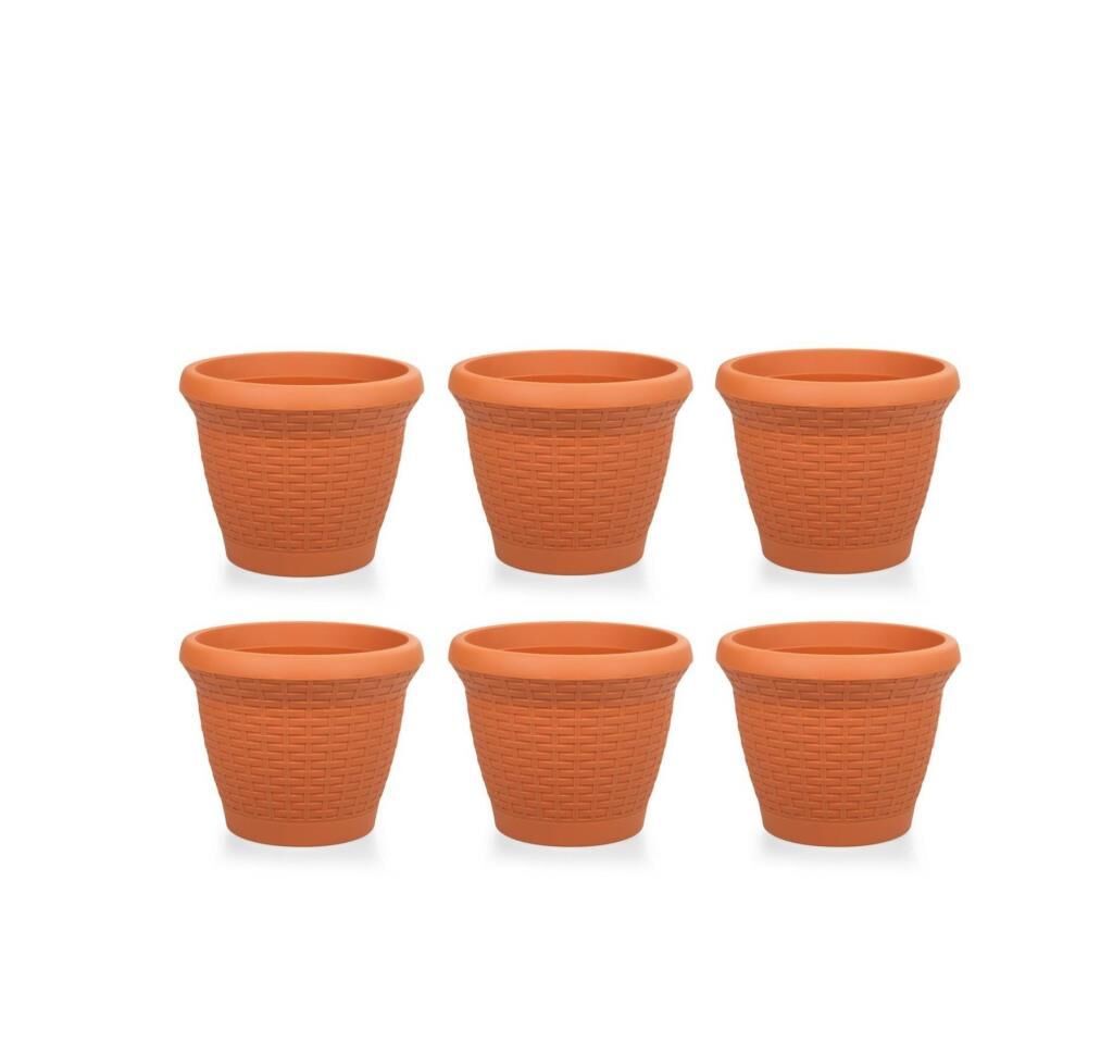Omnipazar SO-HS01 Plastik Hasır Desenli Saksı 3.3 lt Kiremit 6 Adet