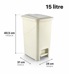 Omnipazar SRL-3028 Slim Pedallı İç Kovalı Plastik Çöp Kovası 15 Litre Bej
