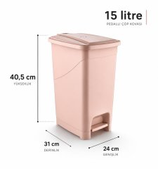 Omnipazar SRL-3028 Slim Pedallı İç Kovalı Plastik Çöp Kovası 15 Litre Pembe