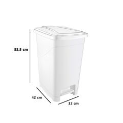 Omnipazar SRL-3030 Slim Pedallı Plastik Çöp Kovası İç Kovalı 40 lt Beyaz