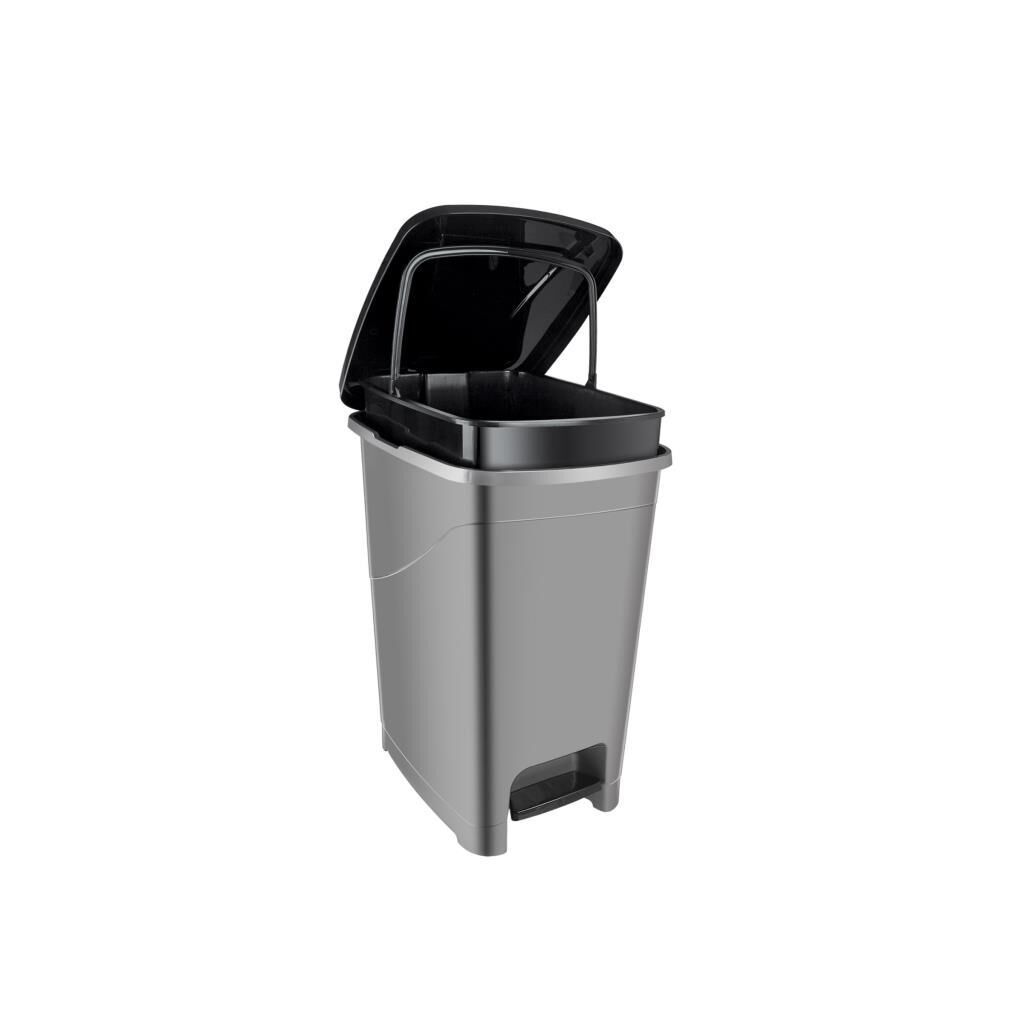Omnipazar SRL-3029 Slim Pedallı Plastik Çöp Kovası İç Kovalı 25 lt Antrasit (116)