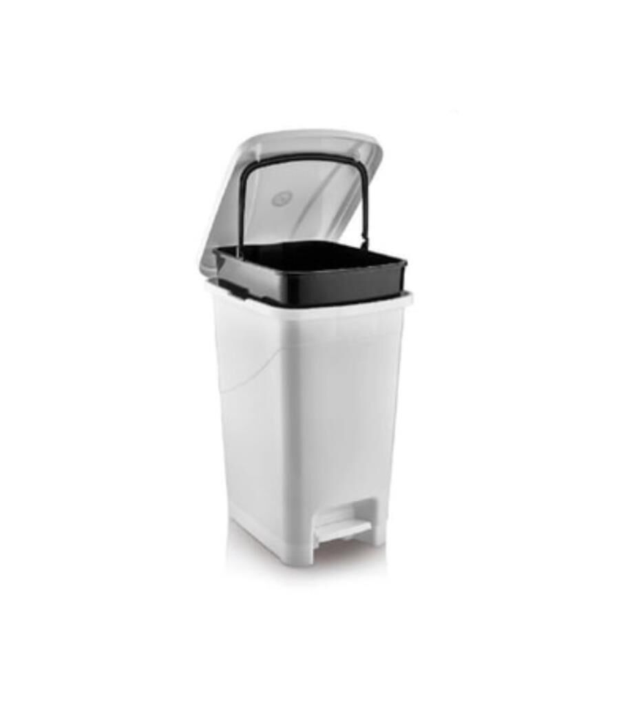 Omnipazar SRL-3029 Slim Pedallı Plastik Çöp Kovası İç Kovalı 25 lt Beyaz