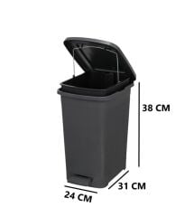 Omnipazar ELF-İ343 Slim Pedallı Plastik Çöp Kovası İç Kovalı 15 lt Antrasit (116)