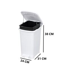 Omnipazar ELF-İ343 Slim Pedallı Plastik Çöp Kovası İç Kovalı 15 lt Beyaz